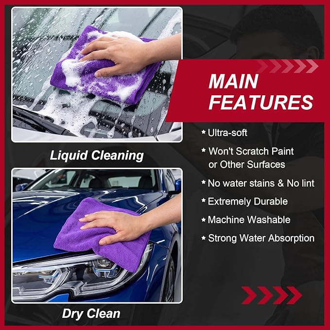 200 Pcs Microfiber Cleaning Cloth 16x16 Inch Microfiber Towels for Car Ultra Absorbent Cleaning Rags Reusable Lint Free Streak Free Detailing Towel for Car Washing Drying Dusting (Purple)