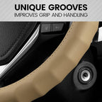 Genuine Beige Leather Steering Wheel Cover for Car, Medium (14.5" - 15.5") – Ergonomic Comfort Grip for Men & Women, Universal Fit Car Steering Wheel Cover for Most Vehicles
