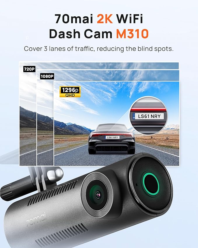 Dash Cam M310, Dash Camera for Cars 1296P QHD, Smart Dash Cam Front Built in WiFi, 130° Wide-Angle FOV, WDR, Night Vision, iOS/Android Mobile App, Loop Recording, Parking Monitor, Time-Lapse