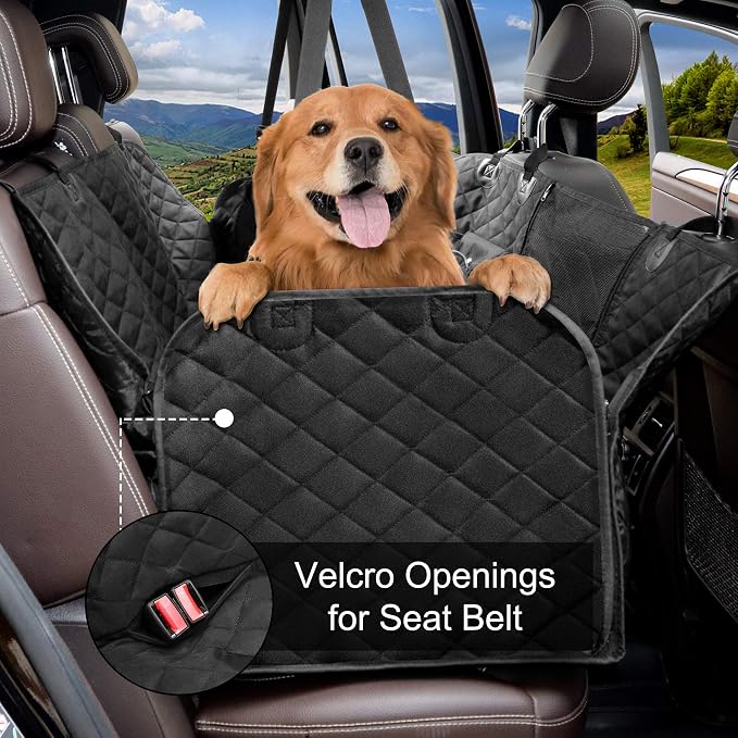 Femuar Dog Car Seat Cover with Storage Pockets Mesh Visual Window, Waterproof Nonslip, Heavy Duty Scratchproof Pet Dog Back Seat Cover Hammock for Cars Trucks and SUVs