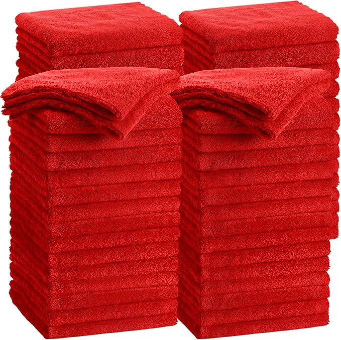 30 Pcs 16 x 16 Inch Edgeless Microfiber Plush Towels for Cars Detailing Drying Wash Polishing Absorbent Cleaning Cloths, 500 GSM (Red)
