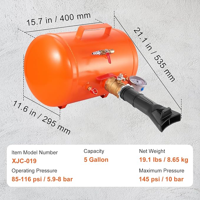 Tire Bead Seater, 5 Gal/19L Air Tire Bead Blaster with Pressure Gauge & Handle, 145 PSI Seating Tool Inflator Tank, 85-116 PSI Operating Pressure for Car Truck ATV