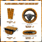 5 Pcs Fuzzy Animal Print Car Accessories Set, Soft Fluffy Plush Steering Wheel Cover, Center Console Armrest Pad & Rearview Mirror Cover - Interior Decorations for Women,Universal Fit (Tiger Print)