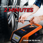 Bullseye 12V DC Car Tire Inflator Portable Air Compressor - Rapid 2 Minute Inflation, Auto Shut-Off, Max 150 PSI, Easy Cord Storage, Digital Pressure Gauge, LED Display (Orange) - As Seen on TV