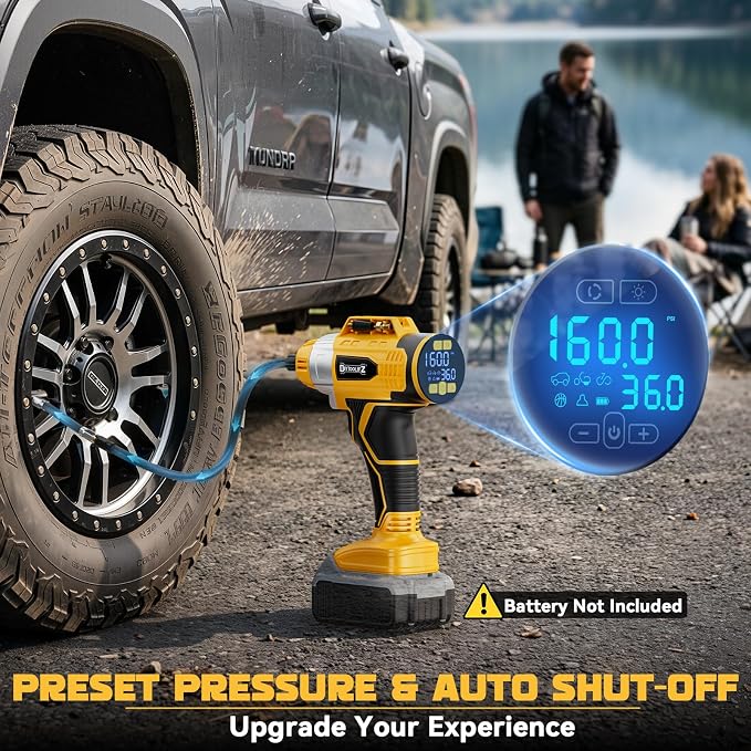 160PSI Cordless Tire Inflator Compatible with Dewalt 20V Battery, DC 12V Portable Air Compressor with Digital Pressure Gauge, 2X Faster Air Pump for Car, SUVs, Motor, Bike, Ball (Tool Only)