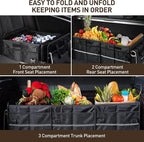 4 in 1 Car Trunk Storage Organizer with Leakproof Cooler Bag, Multi-Compartment Foldable Trunk Storage Box for Car Truck SUV Black