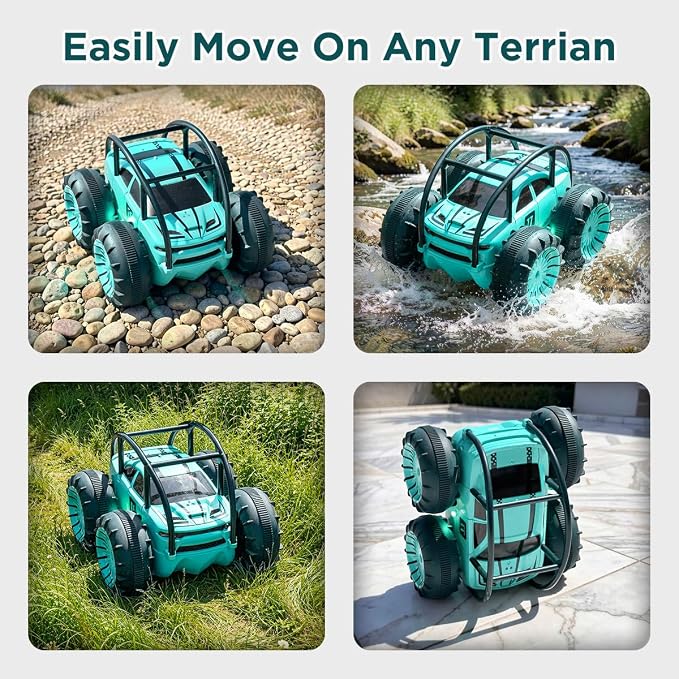 Amphibious Remote Control Car,Rechargeable RC Cars Toy 360° Flips Rotation Stunt Crawler 15KM/H 4WD All Terrain Outdoor Indoor Toy for Kids Boys Girls 3-12