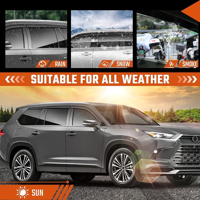 Rain Guards Fit for Toyota Grand Highlander 2024 2025 2026 Out Channel Extra Durable Side Shatterproof Window Visor Deflectors 2024-2026 Grand Highlander Rain Guard Black 4 PCS