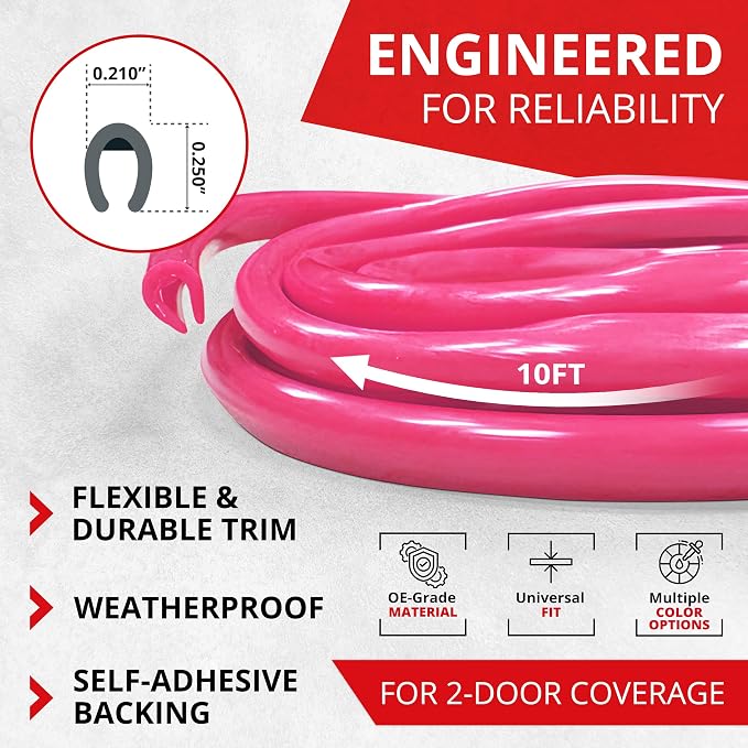 Car Door Edge Protector – Universal DIY Edge Trim to Prevent Scratches & Dings – Flexible Adhesive Molding Trim for Cars, Trucks & SUVs (10 Ft - Pink)