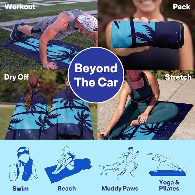 2 Pack Car Seat Towel Covers, Sweat-Proof Microfiber Seat Protectors for Gym, Running, Beach & Workout, Breathable Quick-Dry, Machine Washable, Night Palm Tree Print, Universal Fit