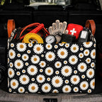 Daisy Car Trunk Organizer, 20L Collapsible Auto Storage Basket with Handles, Waterproof Reusable Shopping Grocery Bags for SUV, Truck,Daisy Cars Boot Organizer Gifts for Women Men Drivers