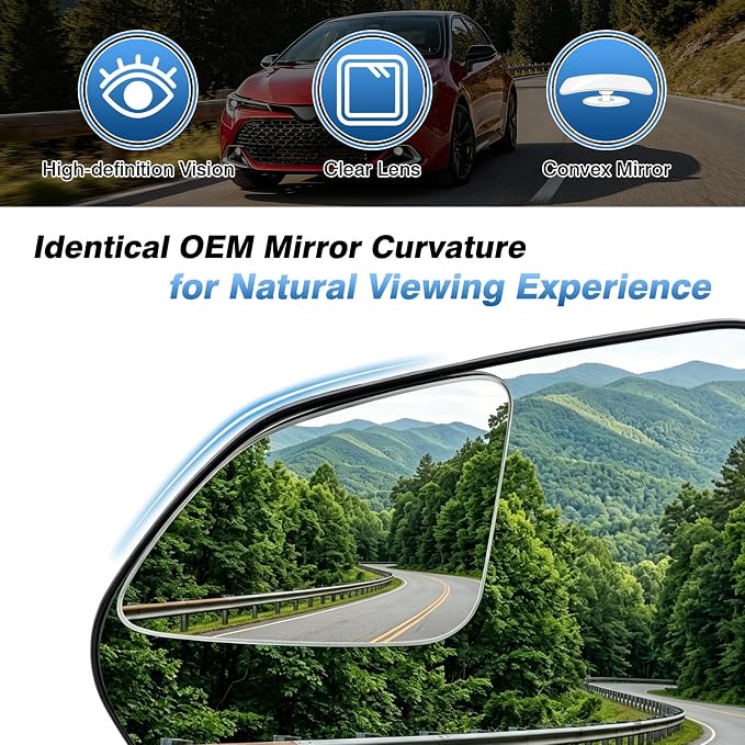 Blind Spot Mirror Compatible with Toyota Camry 2018-2025 Corolla 2019-2025 Prius 2016-2022, Custom Fitted Convex Stick On Rear View Mirror for Side Mirror Extended View, 2 Pack (Left & Right)