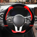 Furry Cute Soft Steering Wheel Cover 15 inch Black with Red | Fluffy Short Plush Car Accessories, Non-Slip Cold-Proof Sweat-Proof Colorfast, Universal 14.5 inch to 15 inch
