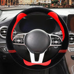 Furry Cute Soft Steering Wheel Cover 15 inch Black with Red | Fluffy Short Plush Car Accessories, Non-Slip Cold-Proof Sweat-Proof Colorfast, Universal 14.5 inch to 15 inch