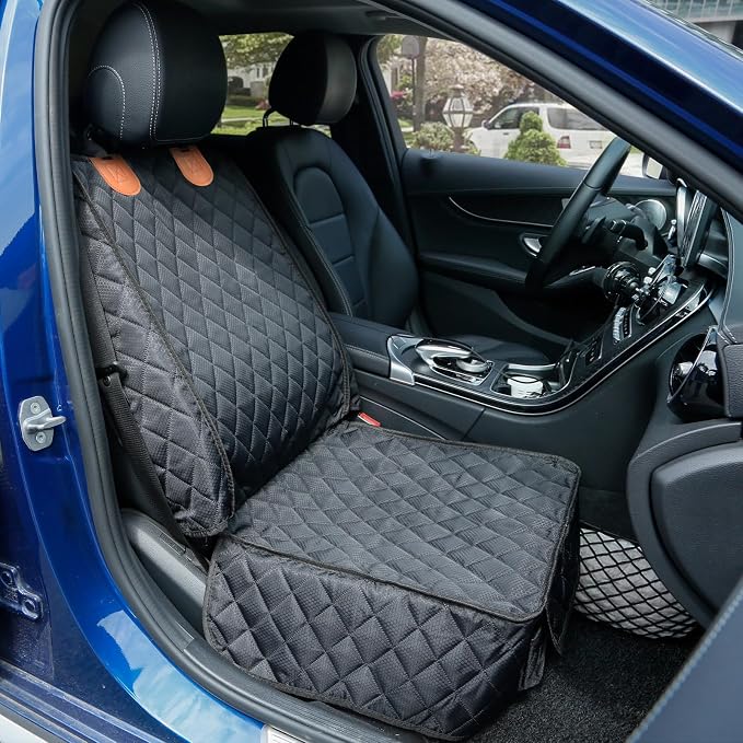Front Seat Cover 2 Pack, Full Protection Dog Car Seat Cover with Side Flaps, Nonslip Scratchproof Captain Chair Seat Cover Fits for Cars, Trucks, SUVs, Jeep, Black