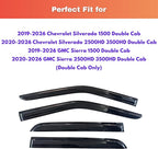 KPY Rain Guards for 2019-2026 Chevrolet Silverado/GMC Sierra 1500 Double Cab, Out-Channel Window Visor Vent Deflector, Truck Accessories for 2020-2026 Chevy Silverado/Sierra 2500HD 3500HD Extended Cab