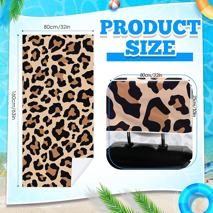 2 Pack Car Seat Towel Covers with Storage Bag, 63 x 32 Inch Universal Non Slip Waterproof Sweat Protector for Car Truck, Gym Swimming Running, Machine Washable (Yellow Black Leopard Print)