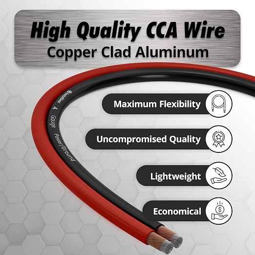 4 Gauge Wire - 50 feet 4 AWG Battery Cable - Copper Clad Aluminum (CCA) Wire for Car Audio, Amplifier Power, 4 Gauge Battery Cables, and Ground Applications