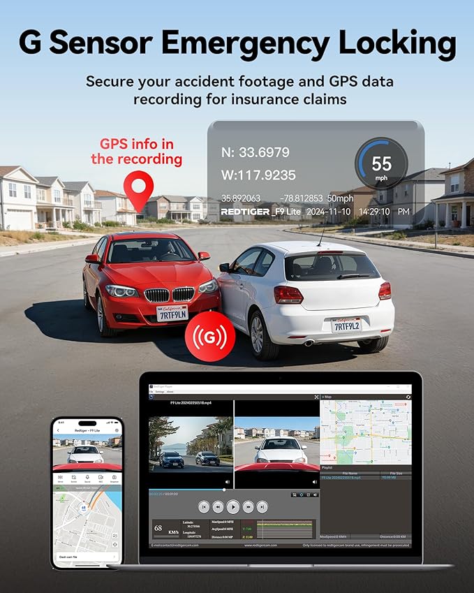 F9 Lite 4K Dash Cam Front, ADAS, Built-in WiFi APP Control Dash Camera for Cars, 2160P UHD Mini Car Dash Cam with GPS, Night Vision, G-Sensor, 24H Parking Monitor (SD Card Not Included)