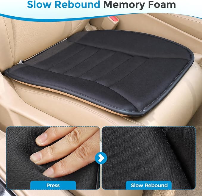 Car Seat Cushion, Memory Foam Seat Cover with Non-Slip Bottom, Universal Fit for Cars, Homes, and Offices - Soft and Comfortable, Black