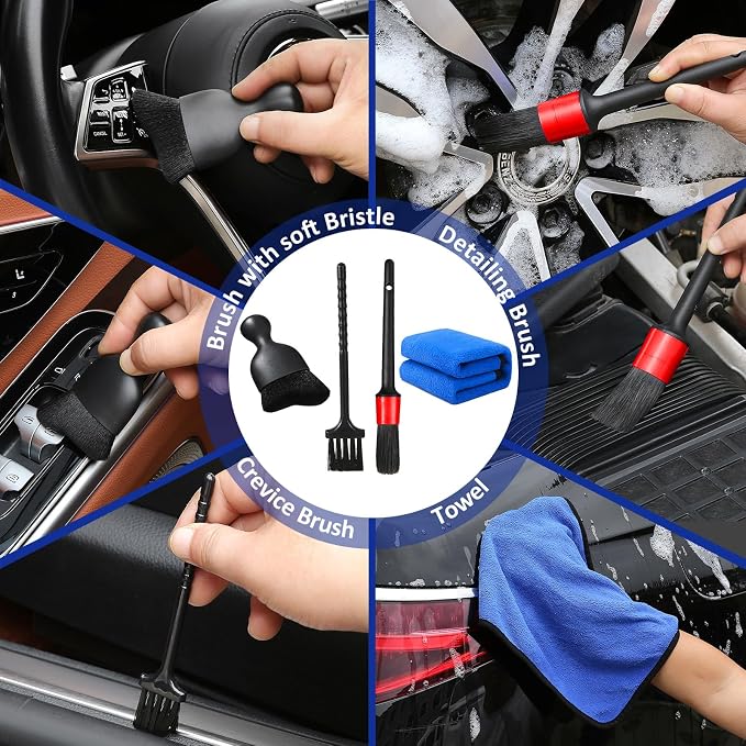 10pcs Windshield Cleaning Tool Inside Car Window Cleaner Wash Kit with 4 Reusable Microfiber Pads 1 Spray Bottle and Extendable Handle Interior Auto Glass Wiper Kit, Blue&Green