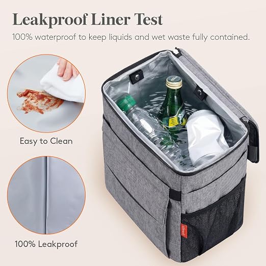 Car Trash Can with Lid and Tissue Holder, Leak-Proof Waterproof Automotive Garbage Cans, Car Accessory Interior, Trash Bin for the Back/Front/Console of Car, 2 Gallons, Grey