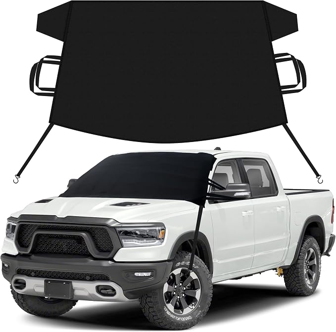 Truck Windshield Snow Cover for Dodge Ram 1500-4000 (1994-2025) | 600D Oxford Car Cover for Snow and Ice Protection | Heavy-Duty Car Snow Cover | Ram Truck Accessories for Ice,Winter,Frost