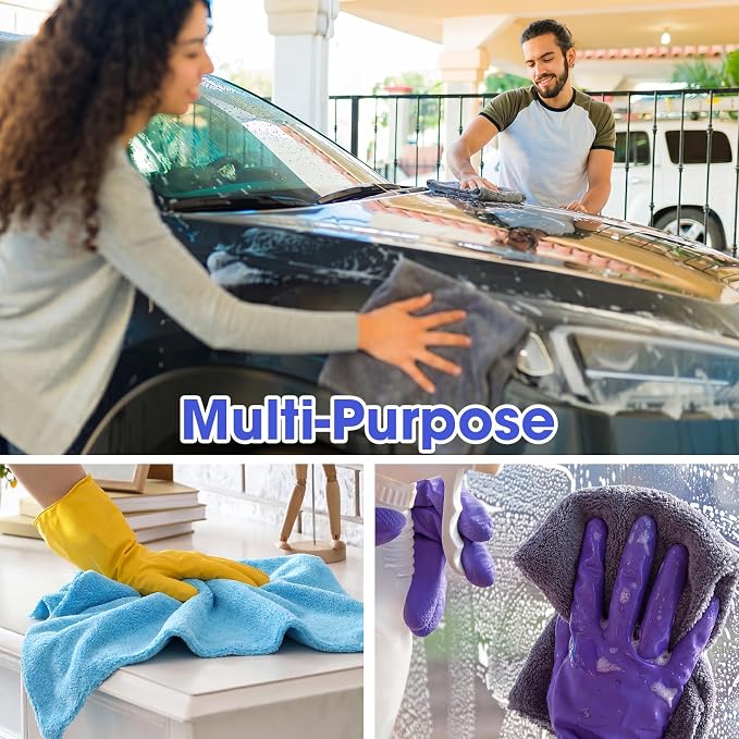 30 Pcs 16 x 16 Inch Edgeless Microfiber Plush Towels for Cars Detailing Drying Wash Polishing Absorbent Cleaning Cloths, 500 GSM (Blue, Light Blue, Black, Grey, Red)