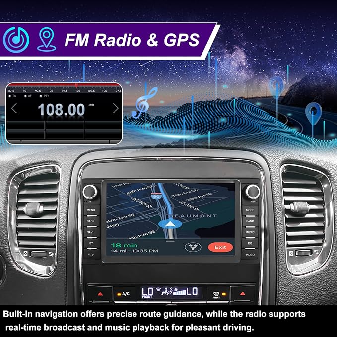 5GWifi Upgrade Radio for Dodge Durango 2011-2013, Jeep Grand Cherokee 2011 2012 2013, 7inch Touchscreen Car Stereo Replacement Apply CarPlay Android Auto GPS Navigation FM DSP Head Unit Backup Camera