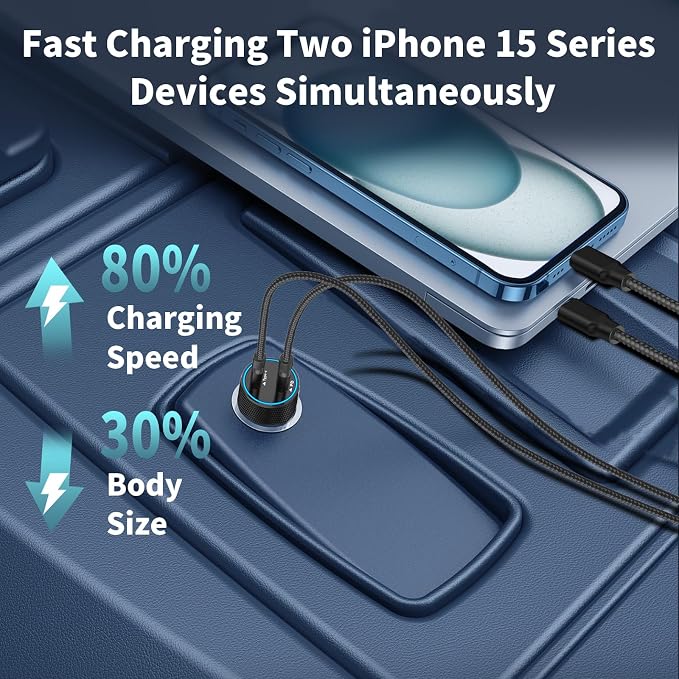 [Apple MFi Certified] iPhone 17 Car Charger, 90W USB C Car Charger Dual PD Power Cigarette Lighter Adapter with 2Pack Type C Braided Cable for iPhone 17/17 Pro Max/16/15/Galaxy S26/S25/Pixel