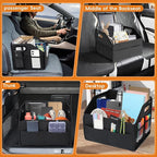 Car Storage Organizer Reinforced Dividable Leather Car Caddy Basket for Front Seat Floor Back Sturdy Frosted Handle 8 Compartments Adjustable Strap Buckles Slip-Resistant (Normal)