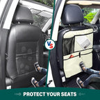 Seat Back Organizer Light Yellow Car Kick Mats with Pockets Protector, Back of Front Seat Cover for Kids Feet