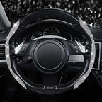 Bling Diamond Segmented Steering Wheel Cover with Crystal Rhinestones, 2PCS Wheel Protector Non-Slip Cute Car Accessories Universal Fit D-Shape O-Shape 14.5" to 16" for Women, Silver Diamond
