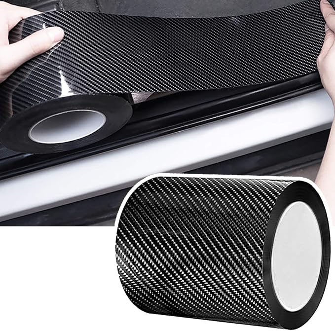 Car Door Edge Guards - Carbon Fiber Wrap Film - Door Sill Protection - Fits Most Cars (4In x 33Ft, Black)