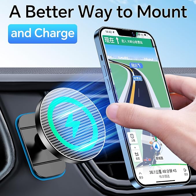 for Magsafe Car Mount Charger【100% Stable】15W Magsafe Car Charger Magnetic Phone Holders for Your Car Accessories for Women Men car Phone Holder Wireless Car Charger for iPhone (Carbon Fiber)