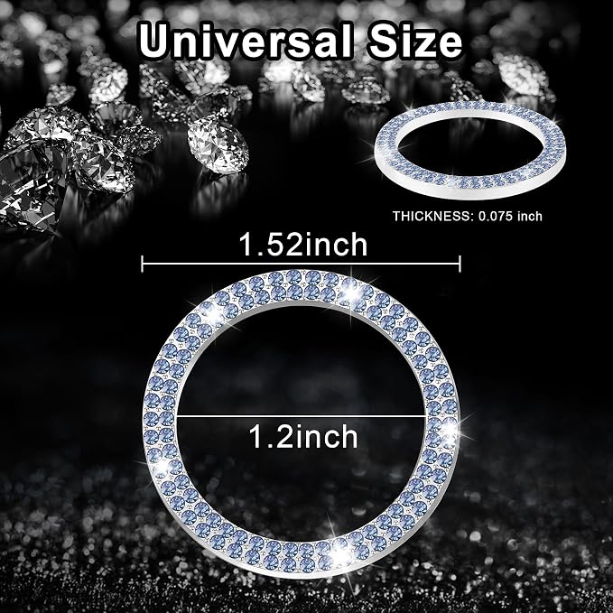 2 PCS Crystal Double Rhinestone Car Engine Start Stop Decoration Ring, Bling Car Interior Accessories for Women, Push to Start Button Cover Sticker, Automotive Decals, Light Blue