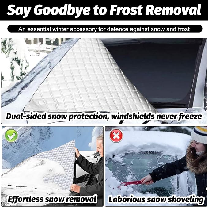 Windshield Cover for Ice and Snow, Windshield Snow Cover, Car Windshield Cover, 600D Waterproof Heavy Duty Universal for Most Cars SUVs Vans Truck (90 x 98 Inch)