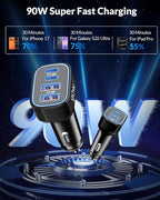 2-Pack USB C Car Charger 90W 4-Port Cigarette Lighter Adapter Accessories | PD/PPS/QC Super Fast Charging,12-24V USB Outlet,Multiport Car Phone Charger for iPhone/Galaxy/Tablet,Family Travel Essentials