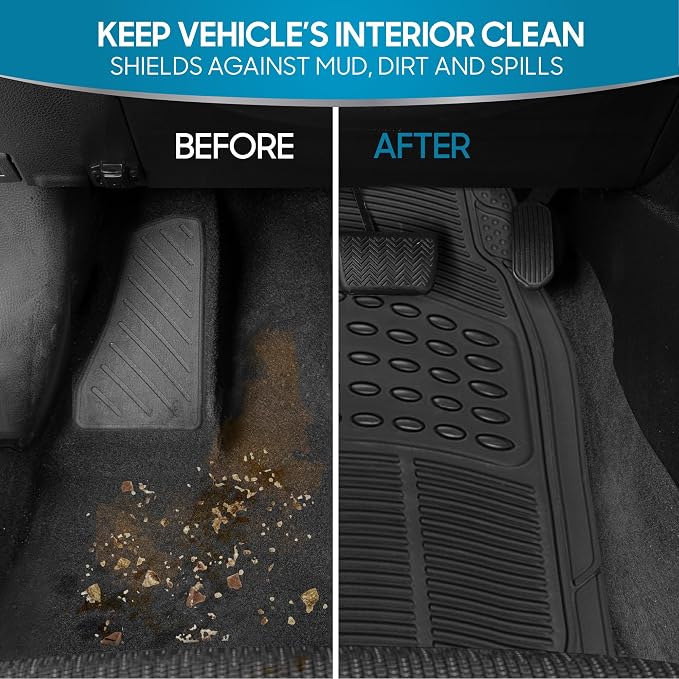 ProLiner Floor Mats for Cars Trucks SUV, 2-Piece All-Weather Car Mats with Universal Fit Design, Durable Car Floor Mats with Capture Ridges, Waterproof Rubber Floor Mats for Cars (Black)