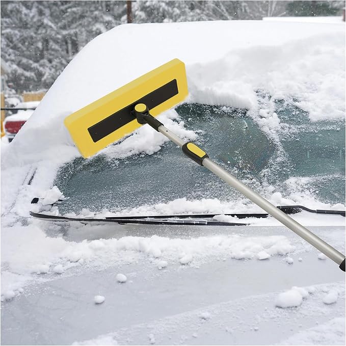 2-in-1 Telescoping Snow Broom and Ice Scraper with 18-Inch Non-Scratch Foam Head - Car Cleaning Tool with Long Extendable Handle for Windshield, Roof, Truck, and SUV, SJBLZD-PRX
