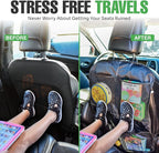 Back Seat Cover for Kids + 4 Pocket Storage Organizer, 2 Pack X-Large Waterproof Kick Mats Backseat Protector, Car Seat Back Protectors for Vehicles to Protect from Dirt, Mud & Scratches