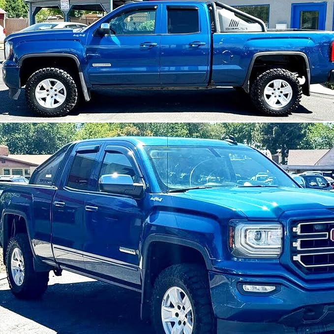 Rain Guards Window Visors Side Wind Deflectors for Chevy Silverado/GMC Sierra 1500 2500HD 3500HD Double/Extended Cab 2014-2018, Vent Guard Shade Sun 94528 Black 4-Pieces Set