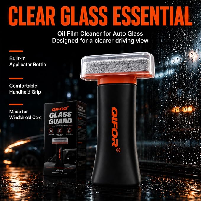 QIFOR Oil Film Remover for Car Windshields and Windows, Automotive Glass Cleaner for Oil Residue & Road Grime, Improves Visibility & Safe Driving (1 PCS)