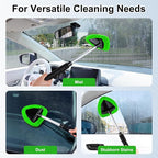 Windshield Cleaner Tool, Car Interior and Exterior Window Cleaning Kit with Extendable Handle & 4 Reusable Microfiber Pads, Auto Glass Wiper Brush Kit for Car & Home Windows (Green)
