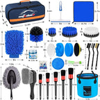 32Pcs Car Detailing Brush Set, Car Detailing Kit, Auto Detailing Drill Brush Set, Car Detailing Brushes, Car Wash Cleaning Tools Kit with Wash Mop for Interior, Exterior, Wheels, Blue