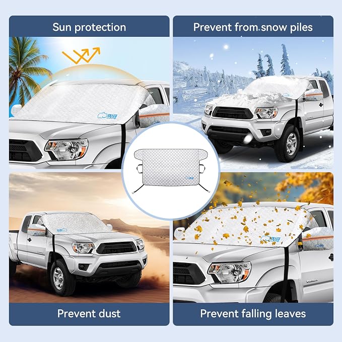 Thickened Car Windshield Cover for Ice and Snow,Sunshade. All-Weather Windproof Frost Protector to Save Morning Scrape Time, Fits Large SUVs & Pickup Trucks (70.86"x42.5"/Silver)