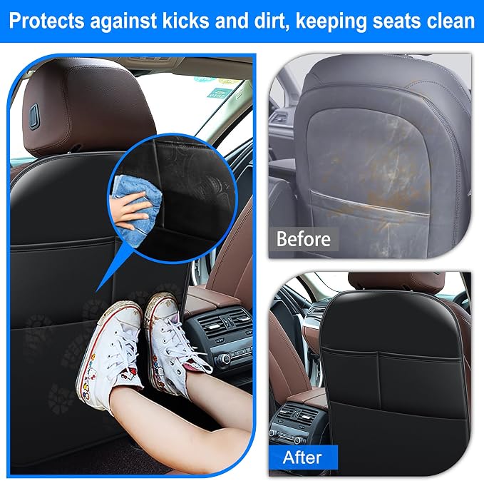 Car Kick Mats Back Seat Protector for Ford F150 Etc Truck Car 1 Pair Black | Faux leather kick mats protect Ford F150 Etc Truck Car back seats from kids' shoes Dirt, and scuffs Waterproof and stain