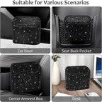 Bling Car Trash Can with Lid, Mini Vehicle Garbage Organizer Storage Bin Dustbin, Sparkling Crystal Rhinestone Holder Container with 30pcs Garbage Bags Car Accessories