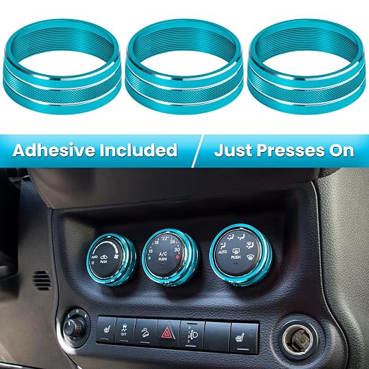 Audio Air Conditioning Button Cover Decoration Twist Switch Ring Trim for Jeep Wrangler JK JKU Patriot 2011-2018, Compass 11-16, Liberty 08-12, Dodge Challenger 08-14 Interior Accessories (Light Blue)