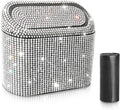 Bling Car Trash Can with 30pcs Garbage Bags, Vehicle Trash Bin with Lid Auto Dustbin Organizer Garbage Storage, Sparkling Crystal Mini Trash Container Holder